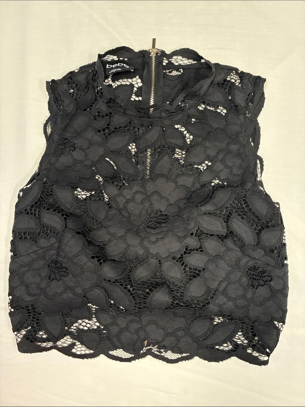 bebe Black Floral Lace Cropped Sleeveless Top